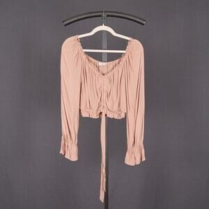 Women's Cropped Peasant Milkmaid SZ Top MEDIUM Mauve Pink Boho Festival Western